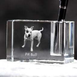 American Pit Bull Terrier , Crystal Pen Holder With Dog, Souvenir, Decoration, Limited Edition, Collection - thumbnail 2