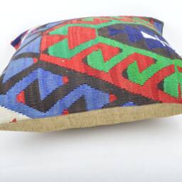 Handmade Wool Kilim Pillow Cover Boho Home Decor - 16x16 Inches - thumbnail 4