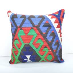 Handmade Wool Kilim Pillow Cover Boho Home Decor - 16x16 Inches - thumbnail 2