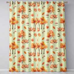 Cute Autumn Fox Leaves Mushrooms Forest Seamless Pattern Cream Background Readymade Eyelet Ring Top Thermal 100% Blackout Curtains - thumbnail 2