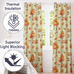 Cute Autumn Fox Leaves Mushrooms Forest Seamless Pattern Cream Background Readymade Eyelet Ring Top Thermal 100% Blackout Curtains - thumbnail 3