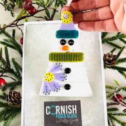 Beautiful Fused Glass Blue Snowman Christmas Decoration - Tree Decoration, Fused Cornwall, Cornish - thumbnail 3