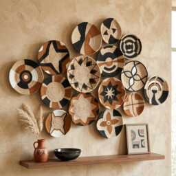 African Straw Wall Plate Set Boho Bohemian Decor - 15 Piece - thumbnail 2
