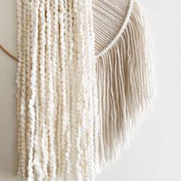 Black & Beige Yarn Hoop Wall Hanging, Macrame Decor - thumbnail 4