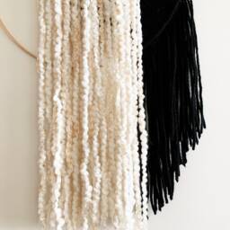 Black & Beige Yarn Hoop Wall Hanging, Macrame Decor - thumbnail 2
