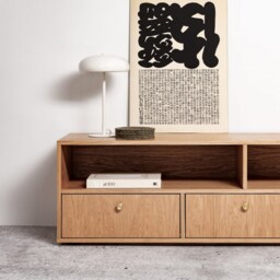 "Sideboard, Tv Cabinet, Bookshelf Sideboard, Oak Veneer With 2 Shelves & 3 Drawers ""Grass" - thumbnail 3