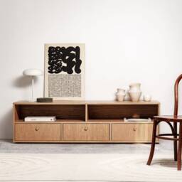 "Sideboard, Tv Cabinet, Bookshelf Sideboard, Oak Veneer With 2 Shelves & 3 Drawers ""Grass" - thumbnail 2