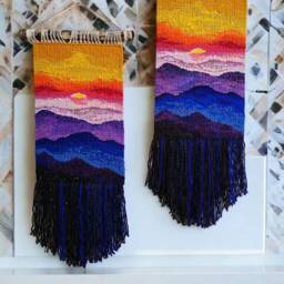 Handmade Tapestry Sunset - Woven Wall Hanging Wall Decor Weaving Landscape Art Macrame Woven Textile Art - thumbnail 3
