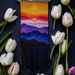 Handmade Tapestry Sunset - Woven Wall Hanging Wall Decor Weaving Landscape Art Macrame Woven Textile Art - thumbnail 2