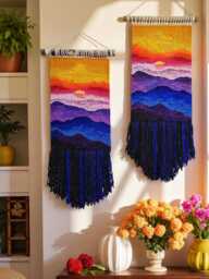 Handmade Tapestry Sunset - Woven Wall Hanging Wall Decor Weaving Landscape Art Macrame Woven Textile Art