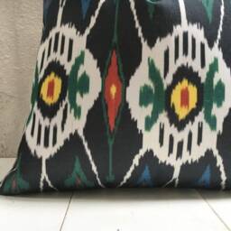 Handwoven Silk Ikat Pillow Cover, Decorative Cushion 20x20 - thumbnail 3