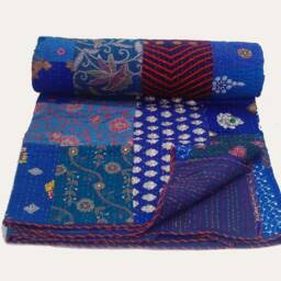 Blue Beautiful Handmade Embroidery Patch & Cotton Bedcover, Bedspread, Bedsheet, Handmade With Hand Embroidery, Summer Bed-Cover, Royal Decor - thumbnail 3