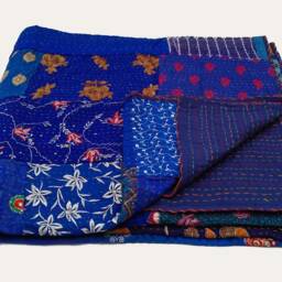 Blue Beautiful Handmade Embroidery Patch & Cotton Bedcover, Bedspread, Bedsheet, Handmade With Hand Embroidery, Summer Bed-Cover, Royal Decor - thumbnail 2