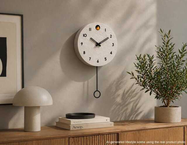 Concrete Cuckoo Clock - Minimalist Modern Wall Decor, Black Accent Designer - image 1