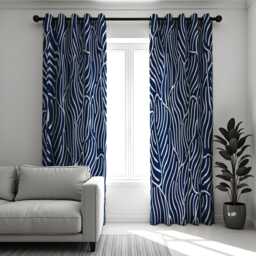 Navy Blue Abstract Leaf Curtains, Modern Minimalist Drapes, Geometric Pattern Window Treatments, Living Room & Bedroom Treatments - thumbnail 1