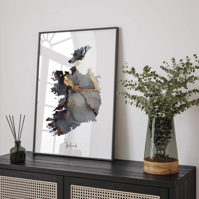 Republic Of Ireland Map Black & Gold Wall Art Print [Ev] - image 1