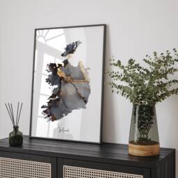 Republic Of Ireland Map Black & Gold Wall Art Print [Ev] - thumbnail 1