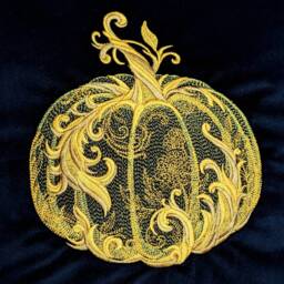 Embroidered Gold Pumpkin Cushion Cover Black Halloween Pillow - 40x40 cm - thumbnail 2