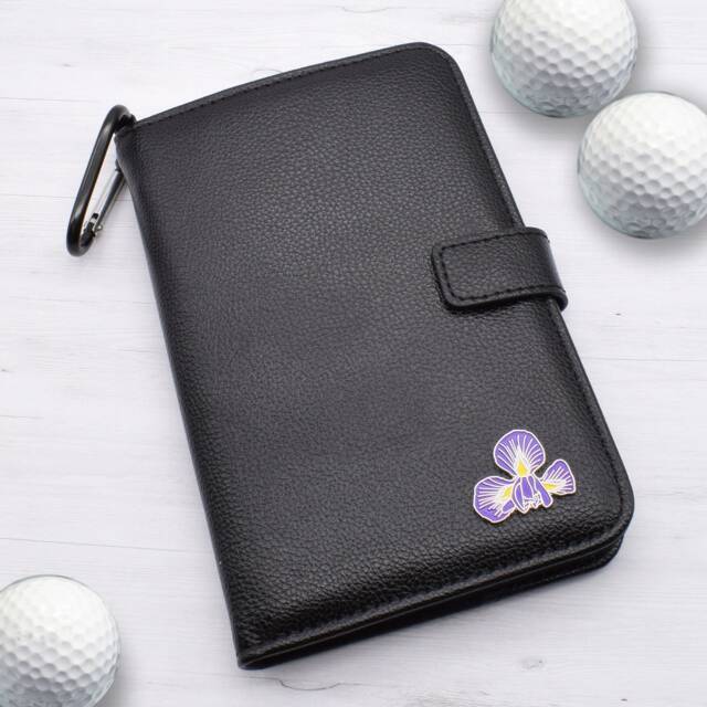Iris Flower Design - Personalised Leatherette Golf Organiser Complete With Divot Repairer, Marker, Tees, Scorecard & Pencils - image 1