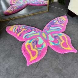 Colorful Butterfly Fluffy Handmade Tufted Rug - thumbnail 2