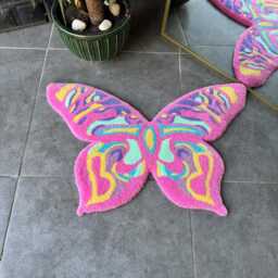 Colorful Butterfly Fluffy Handmade Tufted Rug - thumbnail 4
