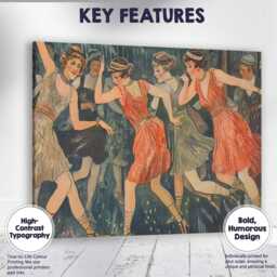 Vintage Art Deco Flapper Women Dancing Illustration Canvas Wall Print Decor Picture Ready To Hang - thumbnail 1