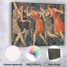 Vintage Art Deco Flapper Women Dancing Illustration Canvas Wall Print Decor Picture Ready To Hang - thumbnail 2