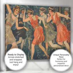 Vintage Art Deco Flapper Women Dancing Illustration Canvas Wall Print Decor Picture Ready To Hang - thumbnail 3