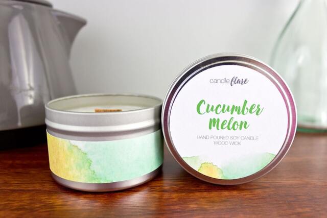 Cucumber Melon Soy Candle in 8Oz Tin, Wood Wick Candle, Cucumber Melon Spring Scented Tin - image 1