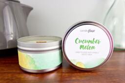 Cucumber Melon Soy Candle in 8Oz Tin, Wood Wick Candle, Cucumber Melon Spring Scented Tin - thumbnail 1
