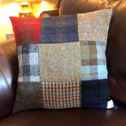Harris Tweed Patchwork Handmade Cushion Cover. 18 X Inches. Scottish Pure Wool Tweed. Sanderson Countryside Fabric - thumbnail 1