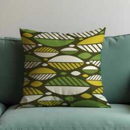 Mid Century Modern Cushion Cover, Olive Green & Yellow Retro Geometric Print Pillow Case, Abstract Throw Living Room Decor - thumbnail 1