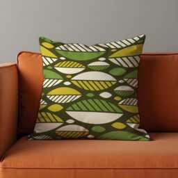 Mid Century Modern Cushion Cover, Olive Green & Yellow Retro Geometric Print Pillow Case, Abstract Throw Living Room Decor - thumbnail 3