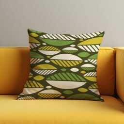Mid Century Modern Cushion Cover, Olive Green & Yellow Retro Geometric Print Pillow Case, Abstract Throw Living Room Decor - thumbnail 2