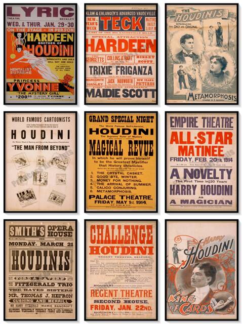 Set Of 9 Vintage Magician Houdini Magic Show Poster Ads Prints - image 1