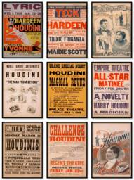 Set Of 9 Vintage Magician Houdini Magic Show Poster Ads Prints - thumbnail 1