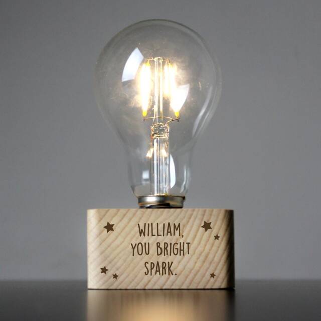 Personalised Stars Led Bulb Table Lamp - Beech Wood Base - image 1
