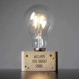 Personalised Stars Led Bulb Table Lamp - Beech Wood Base