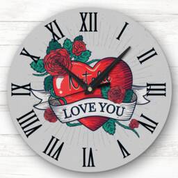 Retro I Love You Valentine's Day Gift Anniversary Grey Personalised Clock