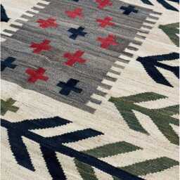 Handmade Scandinavian Kilim Rug Swedish Wool, Nordic Beige Decor - thumbnail 2