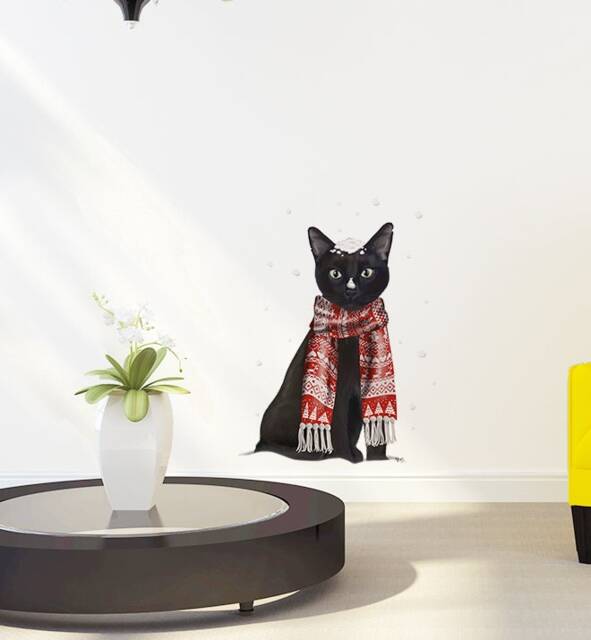 Black Cat in Snow Wall Sticker Decal - Dogs & Pets Stickers, Art, Decals, Kids Boys, Girls, Animals Decals