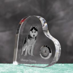 Siberian Husky - Crystal Clock in The Shape Of A Heart With Image Pure-Bred Dog - thumbnail 2