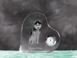 Siberian Husky - Crystal Clock in The Shape Of A Heart With Image Pure-Bred Dog - thumbnail 1