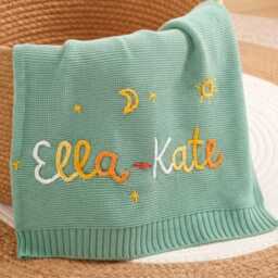 Custom Name Embroidered Cotton Baby Blanket, Personalized Newborn Keepsake Shower Gift