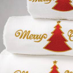 Merry Xmas Set Of 3 Embroidered White Bath Towels - Ref. Red Christmas Tree - thumbnail 3