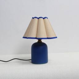 Handmade Scallop Fabric Table Lamp - Khaki & Navy Blue Ceramic Base