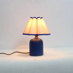 Handmade Scallop Fabric Table Lamp - Khaki & Navy Blue Ceramic Base - thumbnail 4