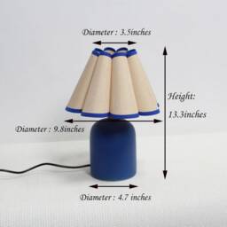 Handmade Scallop Fabric Table Lamp - Khaki & Navy Blue Ceramic Base - thumbnail 2