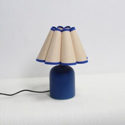 Handmade Scallop Fabric Table Lamp - Khaki & Navy Blue Ceramic Base - thumbnail 3