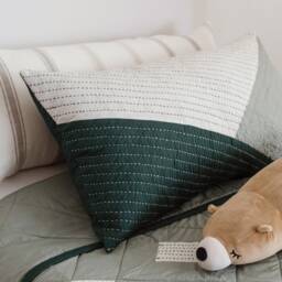 Green Patchwork Handstitched Pillowcase Decorative Throw Pillow Cover Bedroom Living Room Decorative 100% Egyptian Cotton Embroidered - thumbnail 1